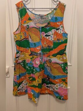 Blue Platypus Retro Print Sleeveless Dress